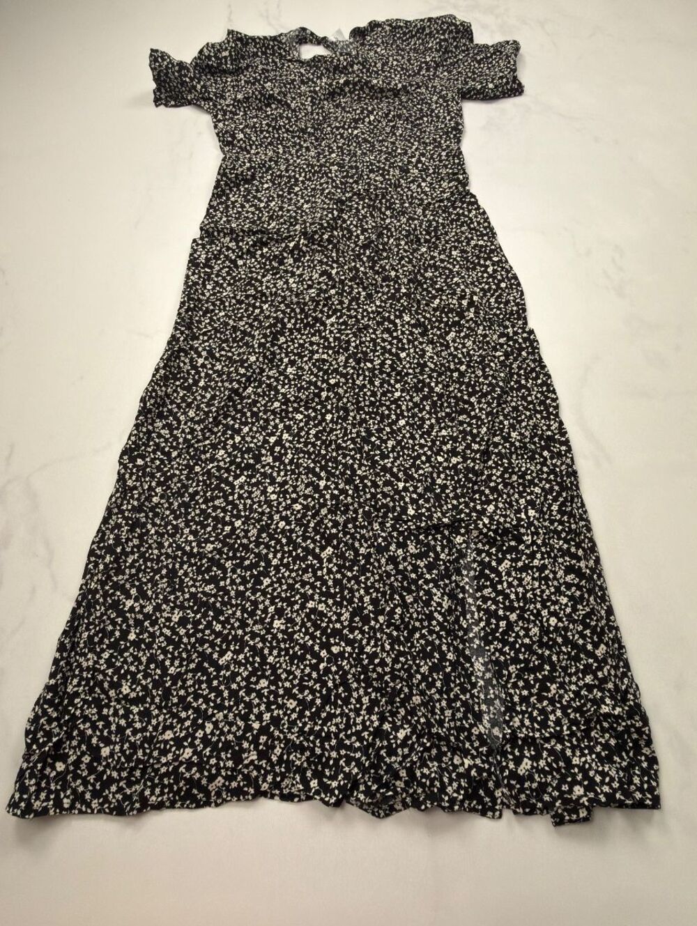 Old Navy Printed Midi Dress Black White 2010s Feminine Wrap - Womens M